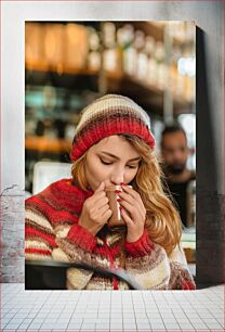 Πίνακας, Woman Enjoying a Hot Beverage Γυναίκα που απολαμβάνει ένα ζεστό ρόφημα