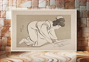 Πίνακας, Woman Folding a Kimono (1953) by Goyō Hashiguchi