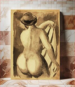 Πίνακας, Woman showing her nude bum. Female Nude with Drape by Carl Newman