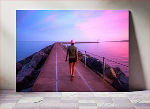 Πίνακας, Woman Walking on Pier at Sunset Γυναίκα που περπατά στην προβλήτα στο ηλιοβασίλεμα