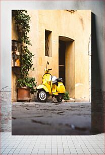 Πίνακας, Yellow Scooter by the Wall Κίτρινο σκούτερ δίπλα στον τοίχο