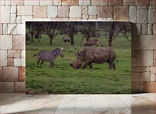 Πίνακας, Zebra and Rhinoceros in the Grasslands Ζέβρα και ρινόκερος στα λιβάδια