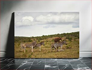 Πίνακας, Zebras and Elephant in the Wilderness Ζέβρες και ελέφαντας στην ερημιά