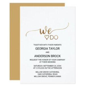 Simple Elegant Gold Calligraphy "We Do" Wedding Card