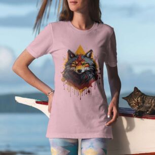 Vibrant Abstract Wolf Art Tshirt