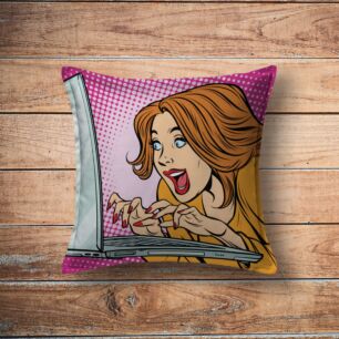 Μαξιλάρι Pop Art Woman On Laptop
