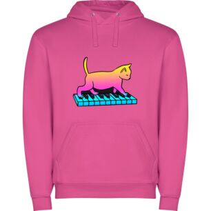 Cybercat Synthwave Pianist Φούτερ με κουκούλα σε χρώμα Φούξια 3-4 ετών