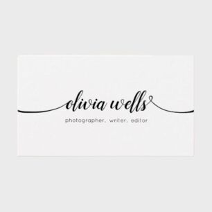 Simple White  Handwritten Script Calligraphy Business Card