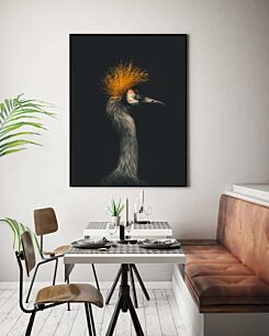 Πίνακας, ένα πουλί με ένα κίτρινο μοχόκ στο κεφάλι του