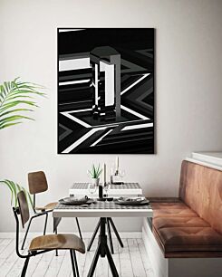 Πίνακας, μια ασπρόμαυρη φωτογραφία ενός τραπεζιού σε ένα δωμάτιο