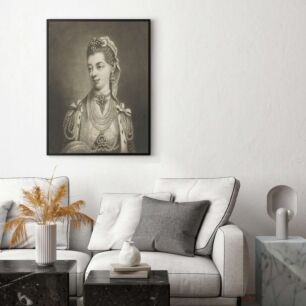 Πίνακας, μια ασπρόμαυρη φωτογραφία μιας γυναίκας που φορά μια τιάρα