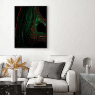 Πίνακας, μαύρο φόντο με κόκκινο και πράσινο στροβιλισμούς