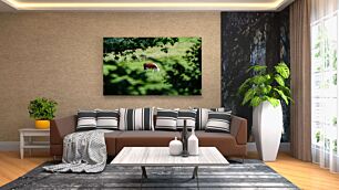 Πίνακας, μια καφετιά και άσπρη αγελάδα που στέκεται πάνω από ένα καταπράσινο χωράφι