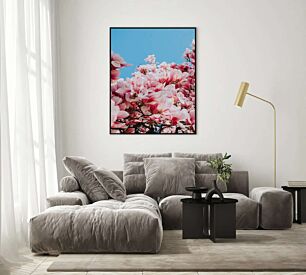 Πίνακας, ένα μάτσο ροζ λουλούδια που ανθίζουν σε ένα δέντρο