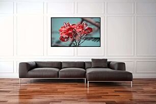 Πίνακας, ένα μάτσο κόκκινα λουλούδια που κάθονται πάνω από ένα δέντρο