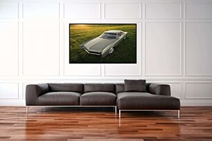 Πίνακας, ένα αυτοκίνητο που κάθεται στην κορυφή ενός καταπράσινου χωραφιού