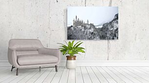 Πίνακας, ένα κάστρο που κάθεται στην κορυφή ενός χιονισμένου βουνού
