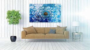 Πίνακας, ένα κοντινό πλάνο ενός μπλε και άσπρου λουλουδιού