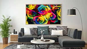 Πίνακας, κοντινό πλάνο από ένα μάτσο πολύχρωμα τριαντάφυλλα
