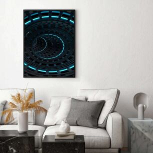Πίνακας, κοντινό πλάνο μιας κυκλικής κατασκευής με μπλε φώτα