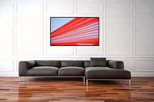 Πίνακας, κοντινό πλάνο ενός κόκκινου αντικειμένου με μπλε ουρανό στο φόντο