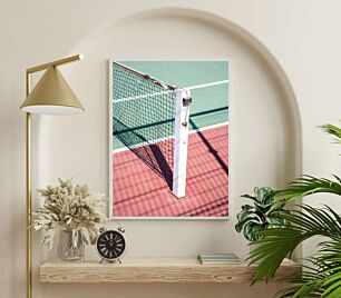 Πίνακας, κοντινό πλάνο ενός διχτυού τένις σε ένα γήπεδο τένις
