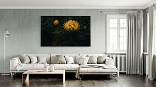Πίνακας, κοντινό πλάνο ενός κίτρινου λουλουδιού σε ένα χωράφι