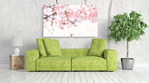 Πίνακας, κοντινό πλάνο με ροζ λουλούδια σε ένα δέντρο