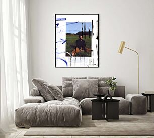Πίνακας, ένα κολάζ ενός άνδρα που κάθεται σε ένα χωράφι