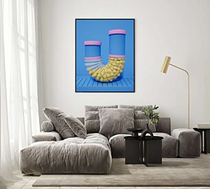 Πίνακας, δυο φλιτζάνια που κάθονται πάνω σε ένα ράφι