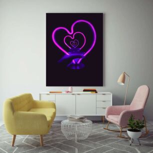 Πίνακας, μερικά φώτα σε σχήμα καρδιάς που κάθονται πάνω από ένα τραπέζι