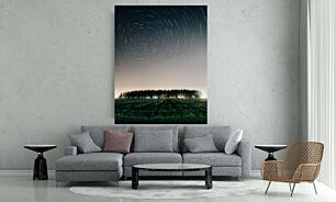 Πίνακας, ένα χωράφι με δέντρα και ένα αστέρι στον ουρανό