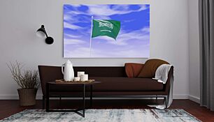 Πίνακας, μια σημαία που κυματίζει στον άνεμο με έναν γαλάζιο ουρανό στο φόντο