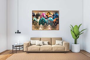 Πίνακας, μια ομάδα από βαμμένα αυγά που κάθονται πάνω σε ένα χαρτοκιβώτιο αυγών