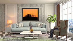 Πίνακας, μια ομάδα δέντρων με σιλουέτα ενάντια σε έναν πορτοκαλί ουρανό