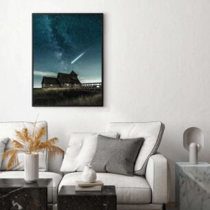 Πίνακας, ένα σπίτι που κάθεται πάνω από ένα χωράφι με γρασίδι