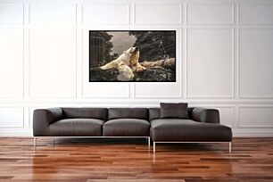 Πίνακας, μια μεγάλη λευκή πολική αρκούδα ξαπλωμένη πάνω από έναν βράχο