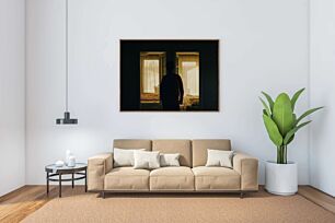 Πίνακας, ένας άντρας που στέκεται μπροστά από ένα παράθυρο σε ένα σκοτεινό δωμάτιο