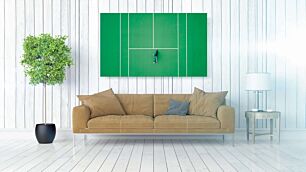 Πίνακας, ένας άντρας που στέκεται σε ένα γήπεδο τένις κρατώντας μια ρακέτα