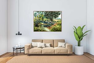 Πίνακας, μια ζωγραφιά ενός κήπου με δέντρα και λουλούδια