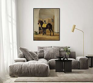 Πίνακας, ένας πίνακας με ένα άλογο που φορά μια κουβέρτα