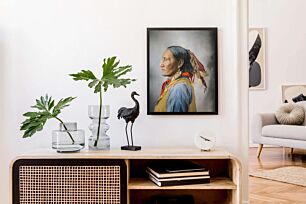 Πίνακας, ένας πίνακας ενός ιθαγενούς αμερικανού που φοράει ινδική κόμμωση