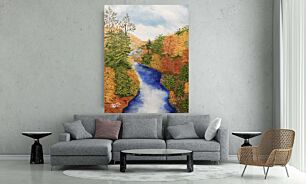 Πίνακας, ένας πίνακας ενός ποταμού που περιβάλλεται από δέντρα