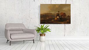 Πίνακας, ένας πίνακας μιας γυναίκας που στέκεται δίπλα σε μια αγελάδα