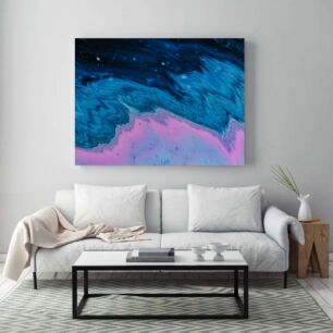 Πίνακας, μια ζωγραφιά με μπλε και ροζ κύματα σε μαύρο φόντο