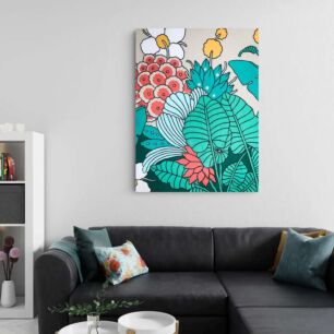 Πίνακας, μια ζωγραφιά με λουλούδια και φυτά σε τοίχο
