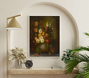 Πίνακας, μια ζωγραφιά με λουλούδια σε ένα βάζο σε ένα τραπέζι