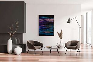 Πίνακας, μια ζωγραφιά με μωβ και μπλε κύματα σε μαύρο φόντο