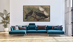 Πίνακας, ένας πίνακας με τρία πουλιά που κάθονται σε ένα κλαδί δέντρου