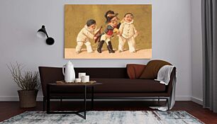 Πίνακας, ένας πίνακας με τρία παιδιά ντυμένα με αποικιακά ρούχα